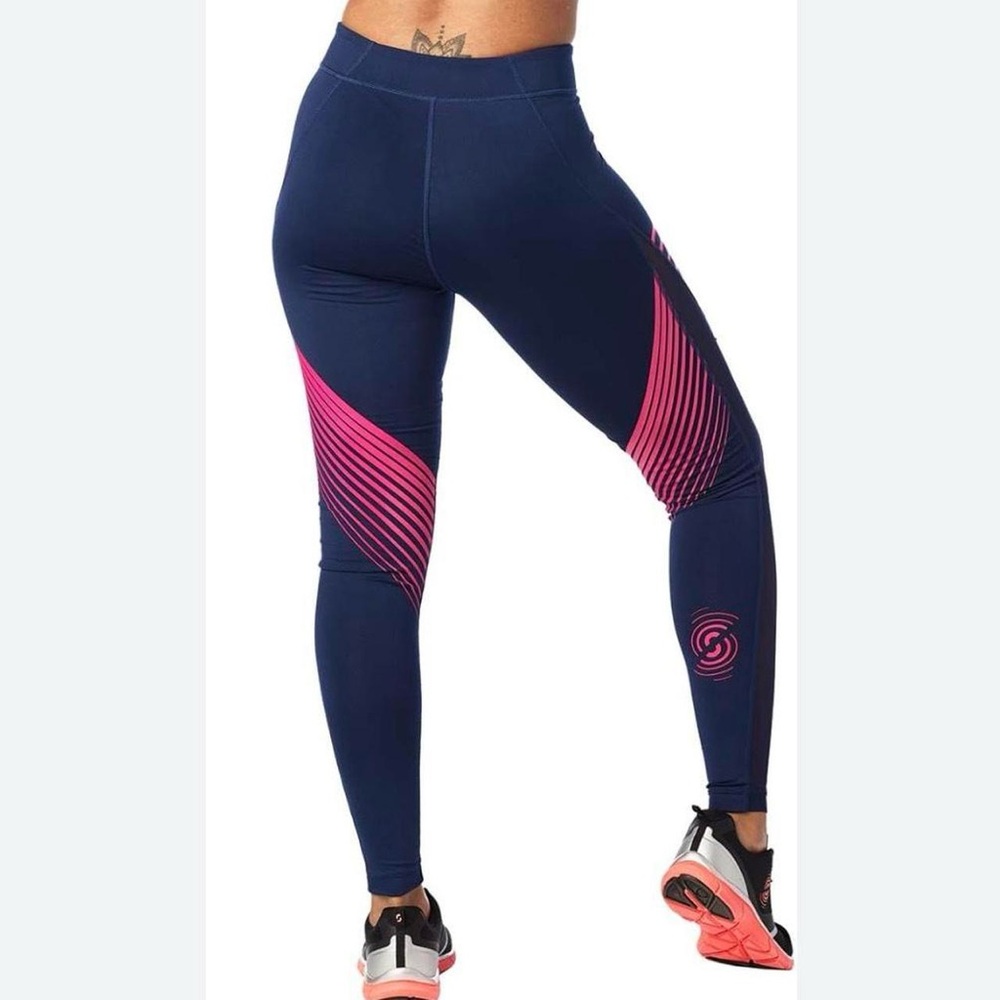 Strong by Zumba Navy Leggings Hot Pink Stripes Mesh Panels Activewear Women's 2X